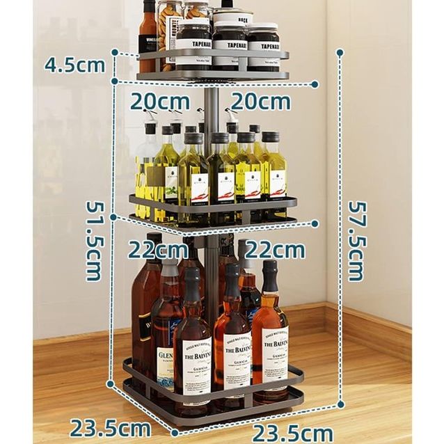 Kruidenrek Draaibaar Zwart Roterend Kruidenrek Keukenplank Werkblad Hoekplank Keukenkruidenrek Staand Zonder