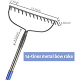 Robuuste hark met 14 tanden, metalen hark voor tuinieren met handgrepen van 152 cm