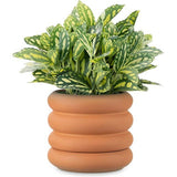 Bloempot in ribbeldesign, plantenpot van terracotta met ribbels, 16 x 14 cm, bloempot voor kamerplant in geribbelde vorm, bloempot met onderzetter