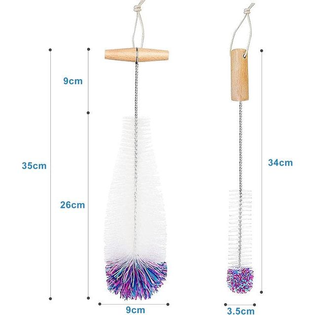 Flessenborstel voor glazen flessen, flessenreiniger, 2 stuks reinigingsborstel, Sodastream reiniging, flessenreiniger voor glazen karaf, drinkflessen, babyflessen, sodaflessen (wit)
