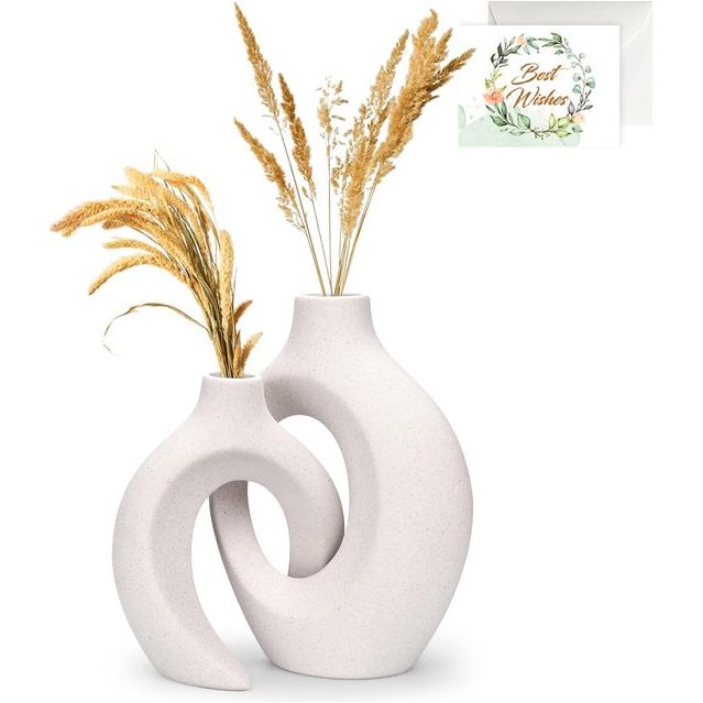 Witte keramische vaas, set van 2 pampasgras vazen Witte keramische vaas, set van 2 pampasgras vazen