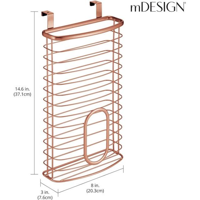 Opbergsysteem voor plastic zakken voor de deur - metalen zakkendispenser voor keukenopslag - praktische huishoudhulp voor vuilniszakken en diepvrieszakken - koperkleurig