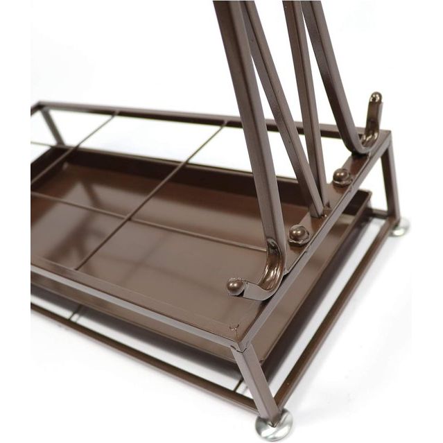 Extra grote bruine metalen 21-gaats rechthoekige paraplubak met 24 haken en gratis regenwaterbak 70 x 50 x 24 cm