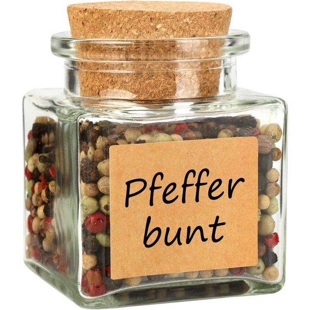 Kruidenpotjes 100 ml vierkant selecteerbaar 6, 12 of 24 stuks 5,5 x 7,5 cm met kurksluiting incl. etiketten voor koppelverkoop verschillend aantal selecteerbaar Voorraadpotjes, Grootte:6 Stück