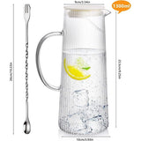 karaf met deksel 1,3 liter, glazen karaf met rvs / bamboe deksel, glazen kan, karaf glas, ideaal voor limonade, water en thee, wit