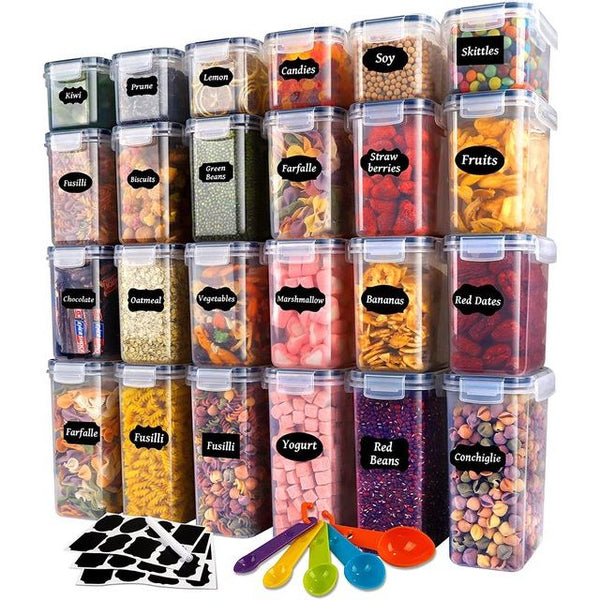 Set van 24 voorraaddozen met deksel, luchtdicht, van plastic, muesli, voorraaddozen voor meel, cornflakes (2 l, 1,4 l, 0,8 l)