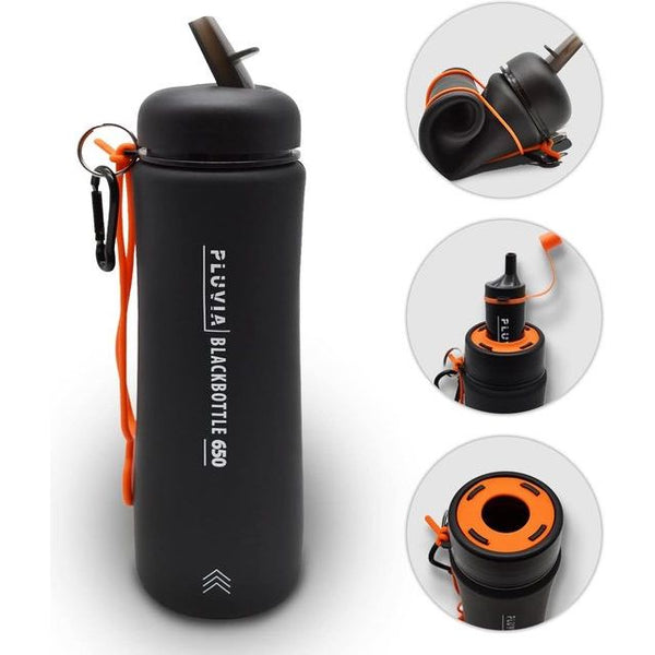 Blackbottle 650 Outdoor waterfles, opvouwbaar, BPA-vrij, incl. karabijnhaak en filterinzetstuk, optioneel gebruik in combinatie met outdoor waterfilter, camping, sport, survival