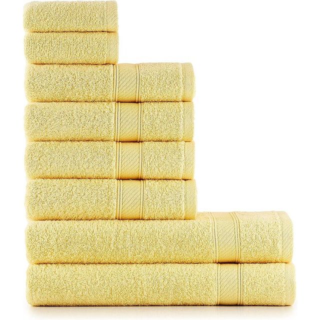 Handdoekenset geel 8 stuks / 2 x badkamerhanddoek 70 x 140 cm en 4 x handdoek 50 x 90 cm en 2 x gastendoekjes 30 x 50 cm - handdoekenset voor de badkamer 100% katoen wollig delicaat luxe badspullen