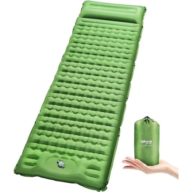 Isomat, zelfopblazend, ultralicht, voor outdoor, camping, luchtmatras, zelfopblazend, klein pakformaat, opblaasbare tentmatras, campingmat met hoofdkussen, slaapmat met voetpomp