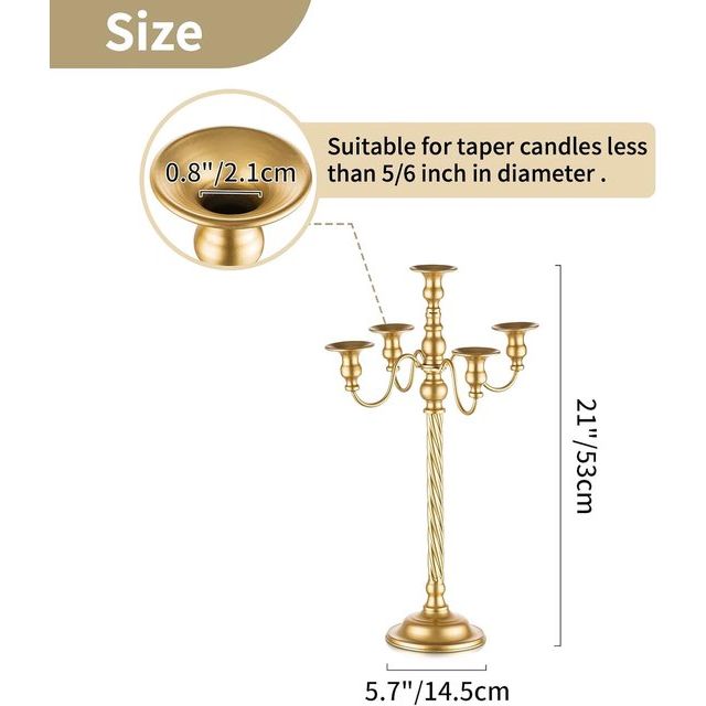 Kandelaar gouden kandelaar 5 armig: 53 cm 2 stuks kandelaar kandelaar voor tafel Centrepiece, 5 arm vintage kandelaar voor bruiloft receptie verjaardag vakantie keuken open haard