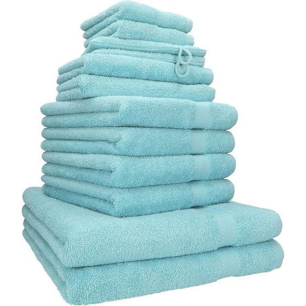 12-delige badstof handdoekenset - 2x lighanddoeken - 4x handdoeken - 2x gastendoekjes - 2x zeepdoekjes - 2x washandjes - oceaan