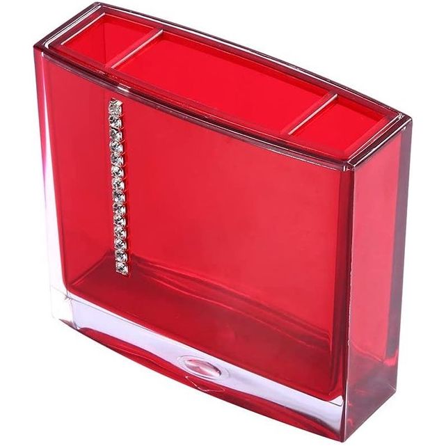 Yosoo 5-delige eersteklas badkamerset van hoogwaardig acryl met diamanten bad accessoires set lotion flessen, tandenborstelhouder, tand beker, zeepbakje (rood)