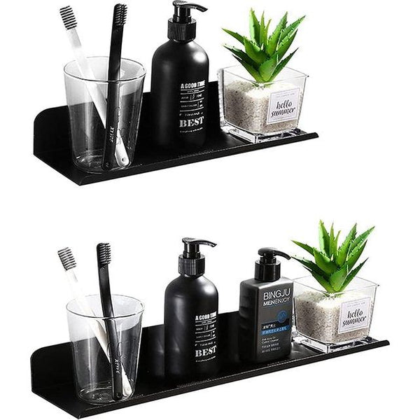 Bestdon douchemand zonder boren - doucheplank zelfklevend in een set van 2 metalen doucheplank, badkamerplank voor badkamer, slaapkamer, keuken, zwart, lengte 30/40cm