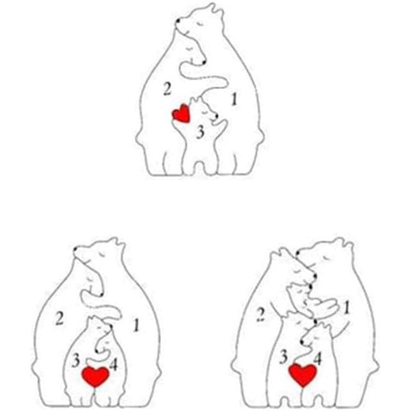 Familiepuzzel beren van hout, gepersonaliseerde houten kunstpuzzel van de berenfamilie, houten beer-sculpturen desktop ornament home tafeldecoratie, cadeau voor familie (4 beren)