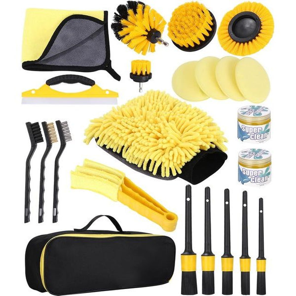 Autoreinigingsset, 23 stuks auto-verzorgingsset, detailkwasten, autowasset voor het reinigen van de auto, binnen en buiten, ventilatiegleuf, dashboard, motor, wielen, huishoudelijke reiniging