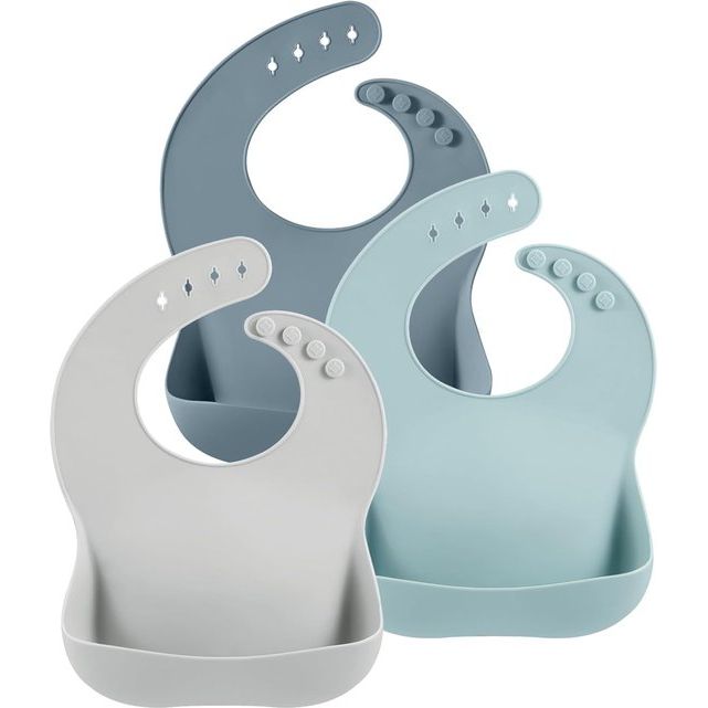 3-delige siliconen slabbetjes voor baby's voor jongens en meisjes, waterdichte slabbetjes met opvangbak, instelbaar afwasbaar, babyslabbetje, siliconen slabbetje met grote zak voor het