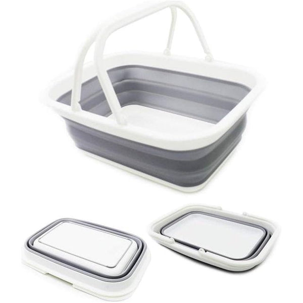 Opvouwbare kuip met handgreep, draagbare picknickmand voor buiten, opvouwbare boodschappentas, ruimtebesparende opbergcontainer (wit/grijs)