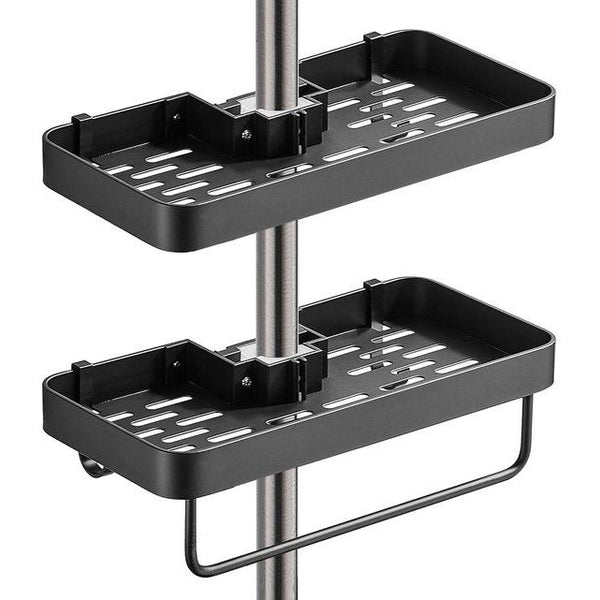 Doucheplank zonder boren metalen doucheplank met ophanging voor 22 mm-25 mm douchestang badkamerplank voor douchehouder 2 niveaus zwart