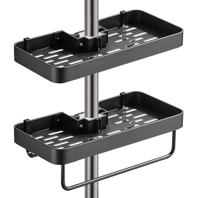 Doucheplank zonder boren metalen doucheplank met ophanging voor 22 mm-25 mm douchestang badkamerplank voor douchehouder 2 niveaus zwart