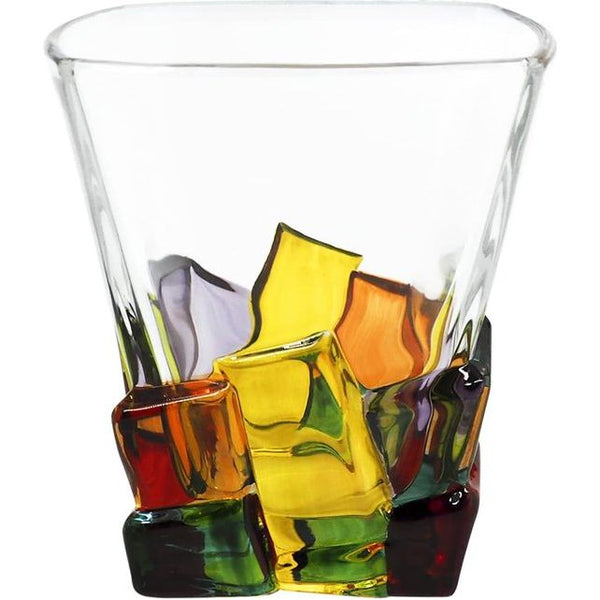 handbeschilderd stijlvol cocktailglas kleurrijk gestreept kristalwijnglas voor Scotch, Bourbon, likeur voor Scotch-liefhebbers (kleurrijk vintage glas met gestreepte ijsblokjes)