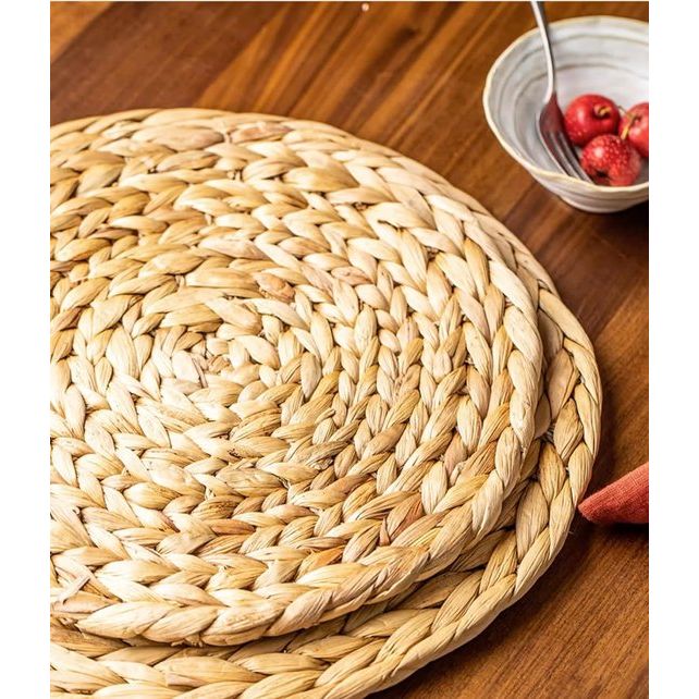 Placemat van zeegras - waterhyacint, set van 6 placemats, afwasbaar, 35 cm, rond (waterhyacint, 4 stuks)