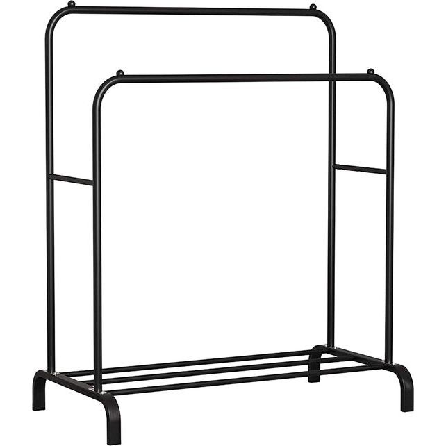 ACCSTORE Kledingrek Rail metalen kledingrek vrijstaande hanger dubbelpolige slaapkamer kledingrek met onderste opbergplank voor dozen schoenen,zwart