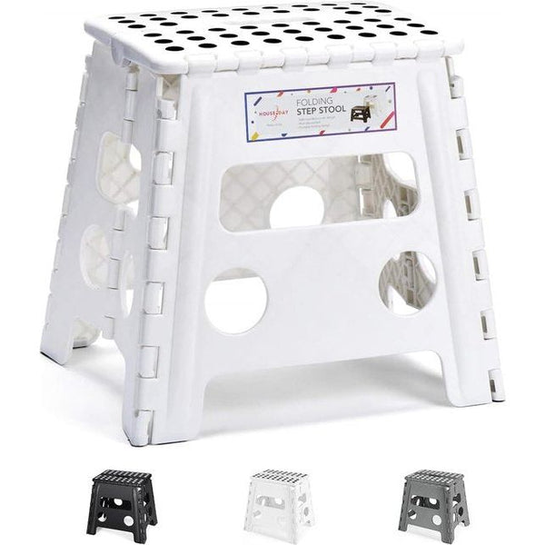 33 cm opstapkruk, inklapbaar, wit, opvouwbare kruk, draagbare klapstoel, voetenbank, vouwkruk, tot 136 kg, voor volwassenen