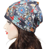 Beanie voor dames, lichte zachte jersey muts, bloemen, tulbandhoed