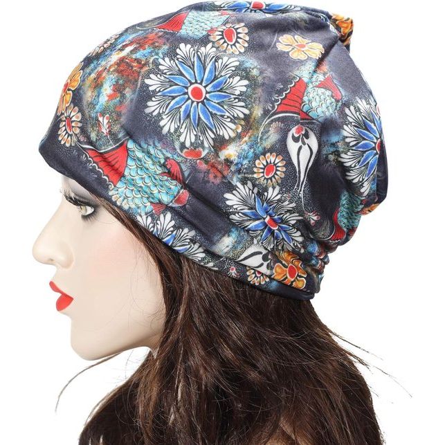 Beanie voor dames, lichte zachte jersey muts, bloemen, tulbandhoed