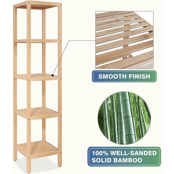 Badkamer Opbergrek 5 Tier Bamboe Plankorganisator Multifunctionele Plank voor Woonkamer Slaapkamer Keuken (Natuurlijk)