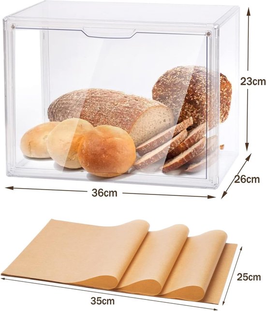 Broodtrommel, broodopslag, doorzichtig, met bakpapier en etiketten, langer vers, 2 stuks