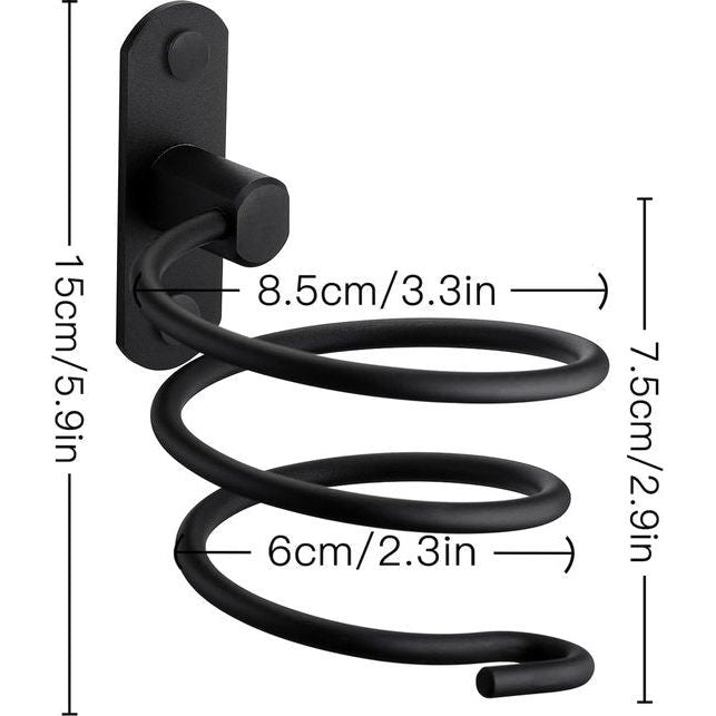 Föhnhouder, föhnhouder, föhnhouder, wandmontage, niet boren, zelfklevend, aluminium, met kabelhouder, zwart