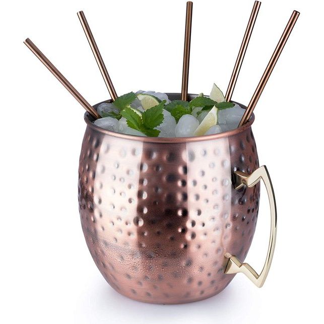 Moscow Mule flessenkoeler, 5 liter volume, hoogwaardige roestvrijstalen koeler, geschikt voor levensmiddelen, hamerslag-effect, reusachtige cocktailmok, gehamerd koper, koper, antiek koper, 1 stuk