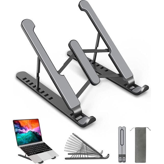 Laptopstandaard, 8-traps verstelbare laptopstandaard, versleepbaar, in hoogte verstelbaar, klepaarde laptopstandaard, notebookstandaard voor MacBook, Lenovo, Dell, 10-15,6 inch laptops, tablets, notebooks.