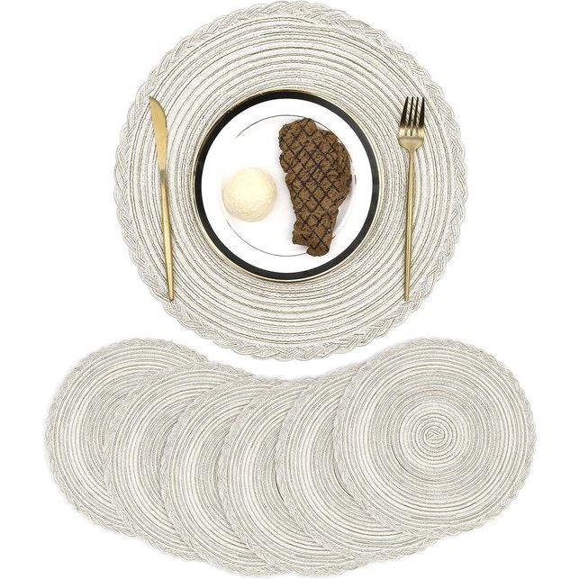 Place Mat, ronde vorm Crossweave geweven katoen garen placemat set van 6 (rond, room kleur)