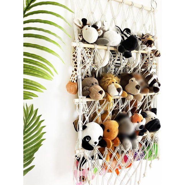 knuffel speelgoed hangmat handgeweven katoenen touw hangmat netto speelgoed opslag decoratie voor kinderkamer, speelkamer, slaapkamer, B