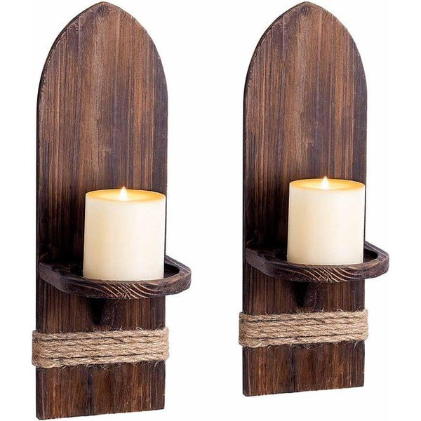 Rustieke houten kaarsenhouder, vintage, 2 stuks, wandkaarsenhouder, stompkaarsen, wanddecoratie, kaarsenhouder, hangend voor kandelaar, muur, woonkamer, badkamermuren (houtkleur/bruin)