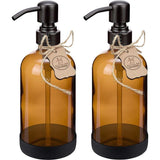 Zeepdispenser 'Sarajevo' - dubbele set douchedispenser van bruin glas fles met siliconen onderzetter en 304 dubbele pompkop in mat zwart (2 stuks van 500 ml)