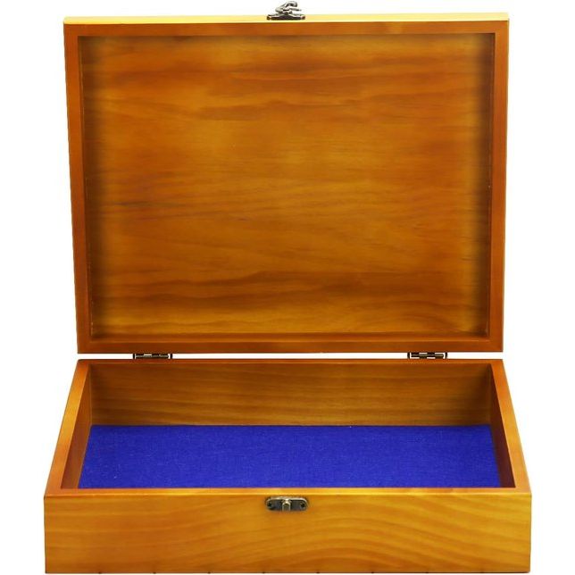 Keepsake Box - Grote houten kist met scharnierend deksel - Rustieke decoratieve houten opbergdoos met blauw fluwelen voering en een antieke sluiting - Heren sieradendoos - Perfect voor