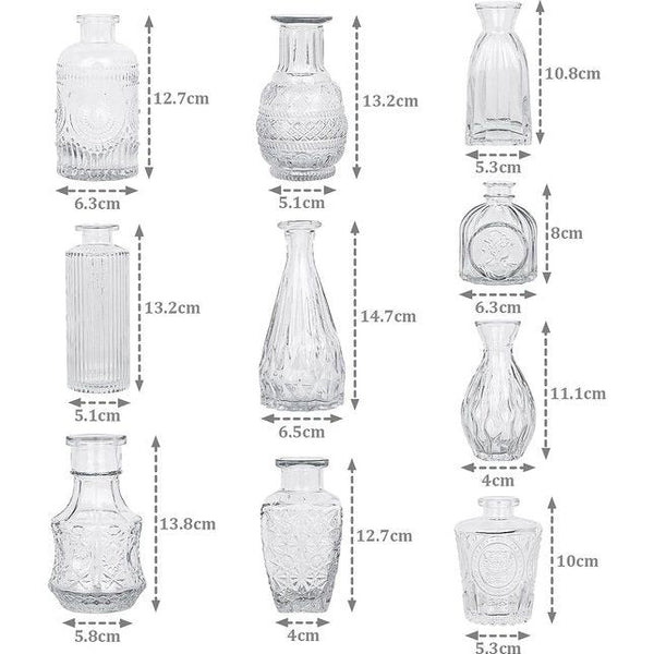 Kleine glazen vazen ​​​​voor tafeldecoratie, mini-vazen, set van 10 stuks, glazen vazen, bloemenvaas, moderne tafelvazen, bruiloft, kleine vaas, decoratieve glazen voor droogbloemen, glazen flessen,