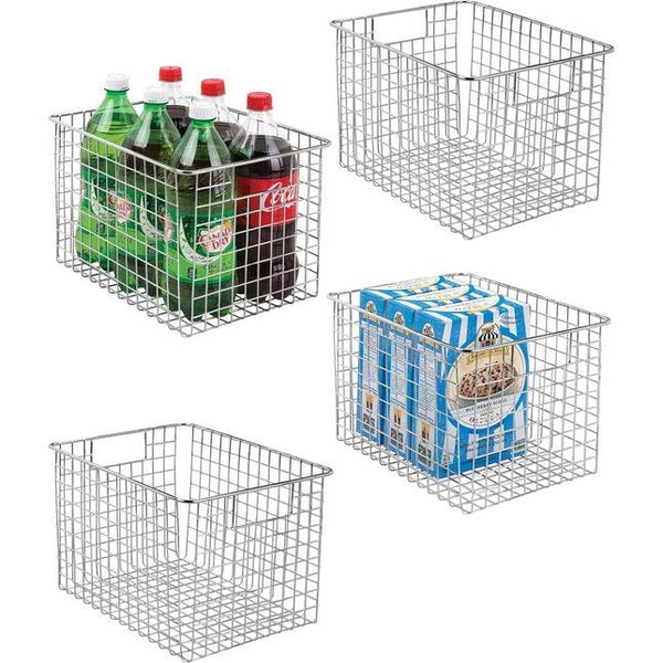 Set van 4 multifunctionele metalen manden - flexibele opbergmand voor de keuken, voorraadkast enz. - compacte en universele draadmand met handvatten - chroomkleurig