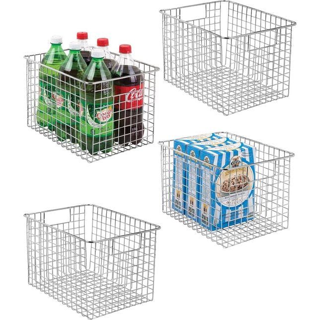 Set van 4 multifunctionele metalen manden - flexibele opbergmand voor de keuken, voorraadkast enz. - compacte en universele draadmand met handvatten - chroomkleurig