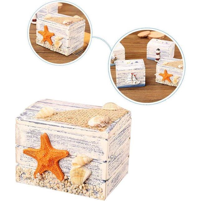 Houten kist maritiem decoratieve houten sieradendoos kindersieradendoos meisjes sieradendoos opbergdoos voor bruiloft sieraden (zeester)
