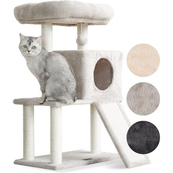 Krabpaal klein/middelgroot (83 cm), kattenboom met sisaltouw en helling in 3 kleuren, kattenboom met pluche ligbak incl. kattenmand