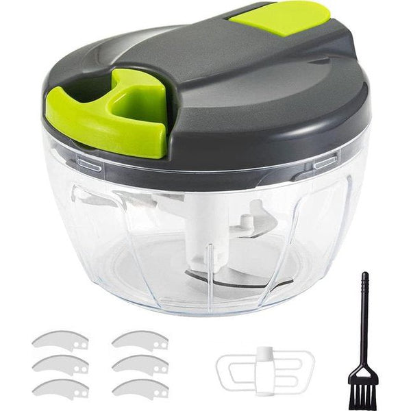 Handmatige uiensnijder, groente-uienhakmolen uitgerust met 3 scherpe roestvrijstalen messen, extra 3 messen en 1 mixer, voor uien, groenten, fruit, vlees, babyvoeding, meer