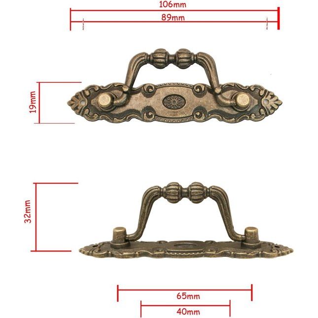 4 x antieke meubelhandgrepen inklapbaar, inklapbare handgrepen voor laden, kisten, kasten, commodes, keukens, antiek brons, vintage design, 10,5 x 2 cm, set van 4 schroeven