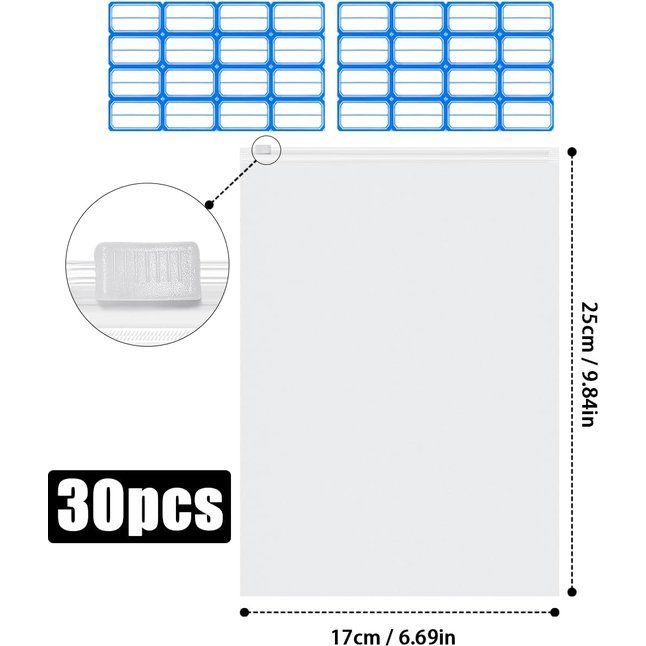 Ritszak, herbruikbaar, 30 stuks, 17 x 25 cm, ritssluiting, reistas, waterdicht, frost ritssluiting, plastic zak, opbergzak voor kleding, ondergoed, handdoek, schoenen, cosmetica