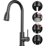 Waterkraan voor de keuken, uittrekbare keukenkraan, hogedruk keukenkraan, mengkraan voor spoelbak, roestvrij staal, 360 graden draaibaar, 4 sproeifuncties, zwart