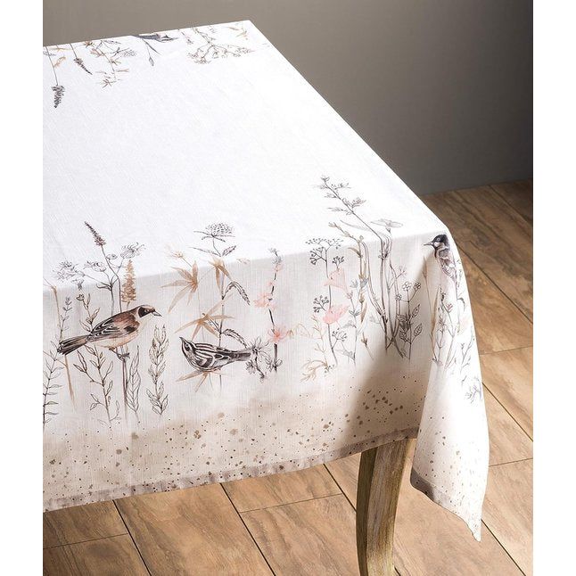 Tafelkleden 100% katoen 160 cm x 220 cm decoratief vierkant tafelkleed wasbaar tafelkleed voor moederdaggeschenken feestdagendiner Meadow Florals - bruin - lente/zomer