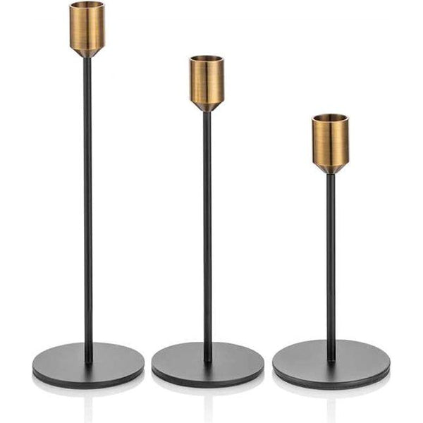 Kandelaar goud & zwart 32/28/22 cm- set van 3 hoge kandelaars verschillende maten voor staafkaarsen kaarsen metaal vintage moderne decoratie tafeldecoratie voor Kerstmis bruiloft woonkamer
